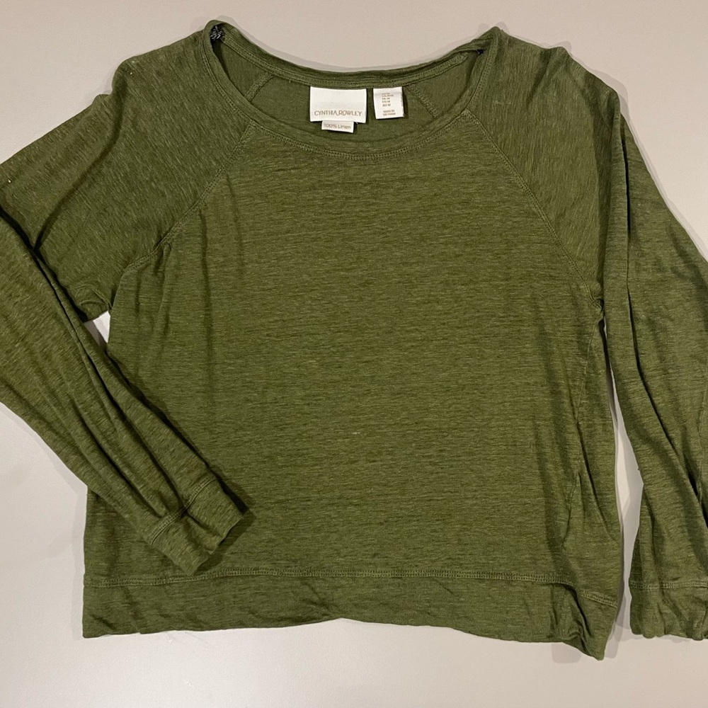Cynthia Rowley Green Long Sleeve Linen Sweater